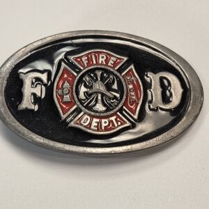 Fire Dept. Black and Red Belt Buckle